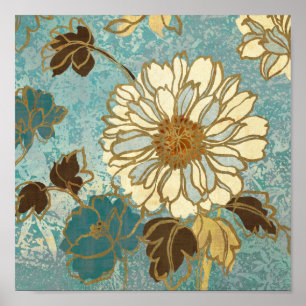 Dekoratives Blumen in Blauem und in weißem Poster