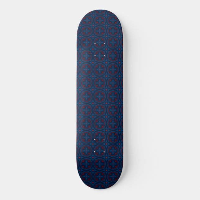 Dekoratives Blumenfliesenmuster  Skateboard (Vorderseite)
