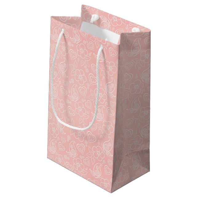 Dekoratives Blumenmuster Kleine Geschenktüte (Rückseite Schrägansicht)