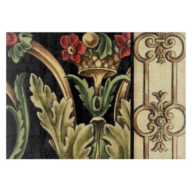Dekoratives Blumenmuster mit schwarzen Grenzen Schneidebrett (Vorderseite)