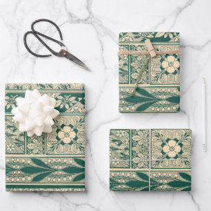 Dekoratives botanisches Jugendstil-Muster Geschenkpapier Set