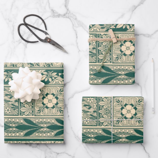 Dekoratives botanisches Jugendstil-Muster Geschenkpapier Set (Vorderseite)