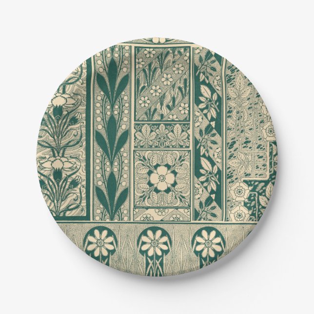 Dekoratives botanisches Jugendstil-Muster Pappteller (Vorderseite)