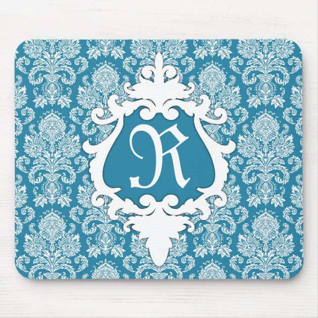 Dekoratives Damast-Monogramm Mousepad (Vorne)