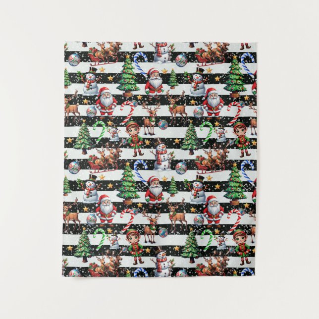 Dekoratives Design der Weihnachtsstreifen Wandteppich (Vorderseite)