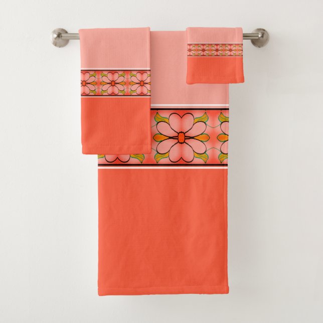 Dekoratives Design floraler Akzente in Korallen Badhandtuch Set (Insitu)