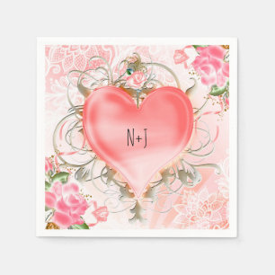 Dekoratives Elegantes Florales Herz Pfirsich Party Serviette