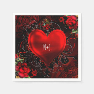 Dekoratives Elegantes Florales Herz Schwarz & Rot  Serviette