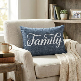 Dekoratives Familienskript Lässig Blue Denim Dekokissen
