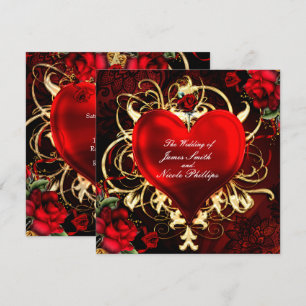Dekoratives florales Herz Schwarz Rot Gold Einladu Einladung
