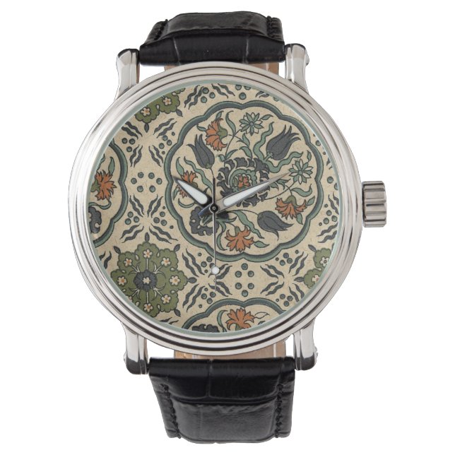 Dekoratives florales persisches Fliesendesign Armbanduhr (Vorderseite)