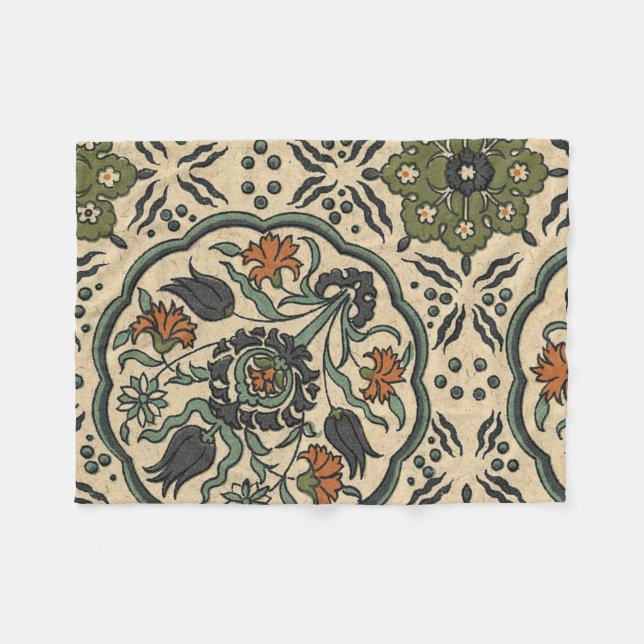 Dekoratives florales persisches Fliesendesign Fleecedecke (Vorderseite (Horizontal))