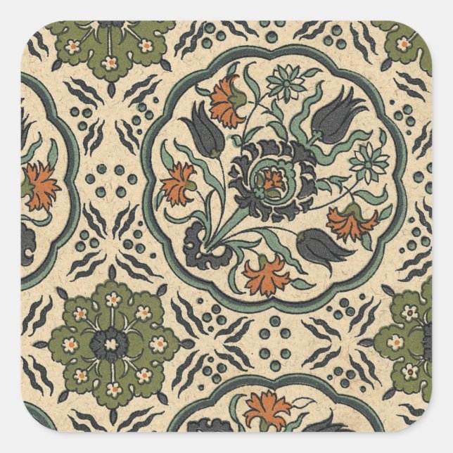 Dekoratives florales persisches Fliesendesign Quadratischer Aufkleber (Vorderseite)