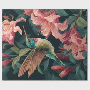 Dekoratives Geschenkpapier Kolibri Blumenmuster