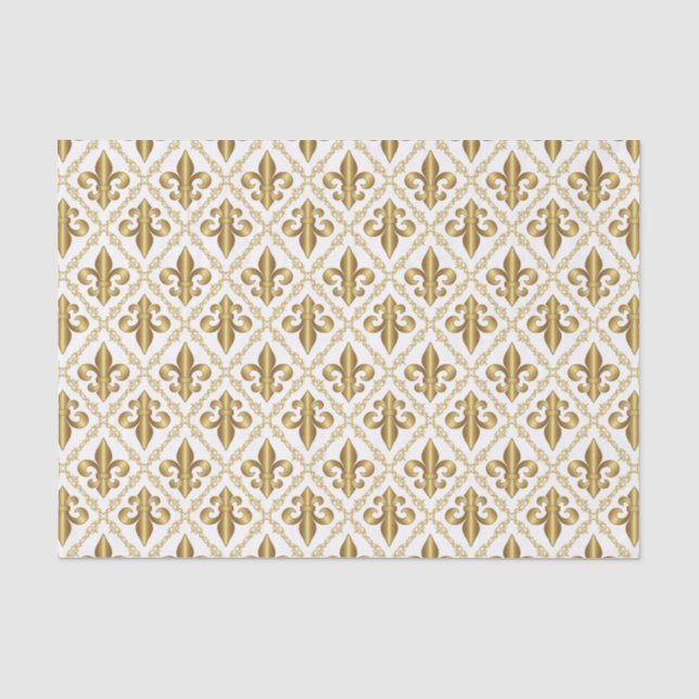 Dekoratives Gold Fleur-de-Lis-Muster Seidenpapier (Vorderseite)