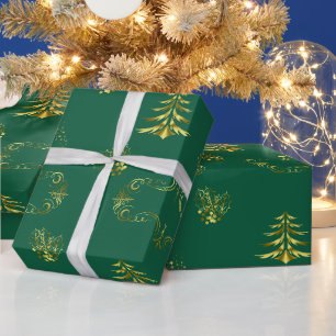 Dekoratives Gold- und Grün-Weihnachten Geschenkpapier