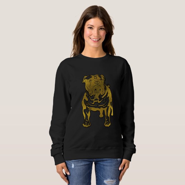 Dekoratives Goldenes geprägt - englische Bulldogge Sweatshirt (Vorne ganz)
