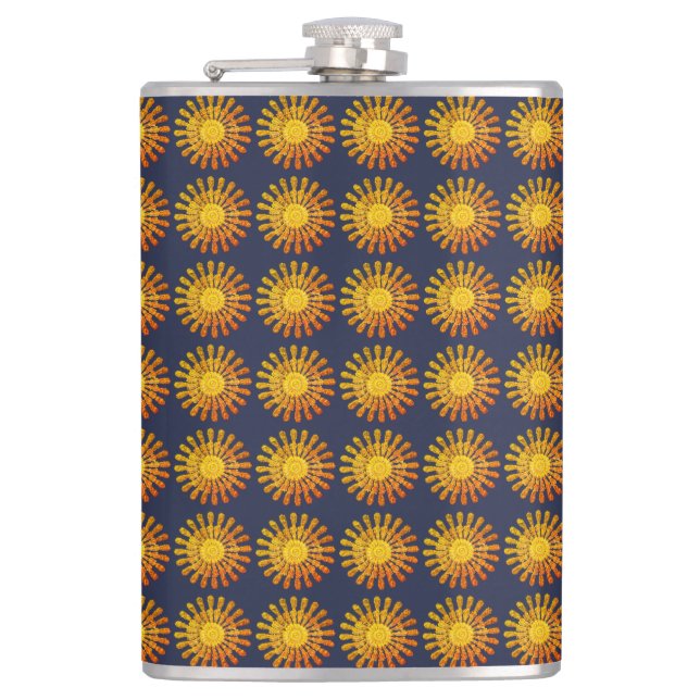 Dekoratives goldenes Sonnensymbol Flachmann (Vorderseite)
