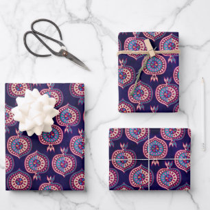 Dekoratives Granatmuster Geschenkpapier Set