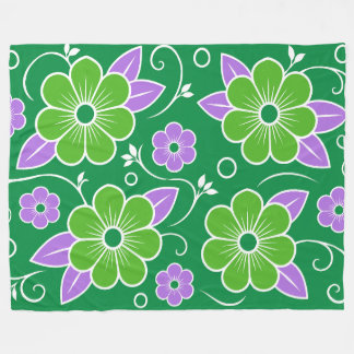 Dekoratives grünes und violettes Blumenmuster Fleecedecke