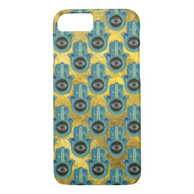 Dekoratives Hamsa Handmuster auf Gold Case-Mate iPhone Hülle (Rückseite)