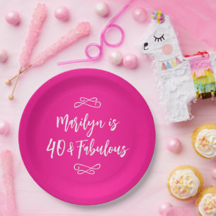 Dekoratives heißes Rosa und weißes Skript 40 & Fab Pappteller