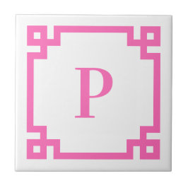 Dekoratives Hot-Pink-Monogramm der griechischen Ta Fliese