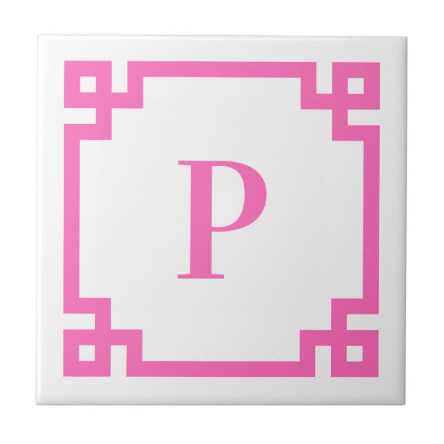 Dekoratives Hot-Pink-Monogramm der griechischen Ta Fliese (Vorderseite)