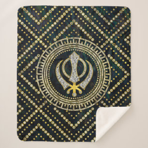 Dekoratives Khanda Symbol mit Edelsteinen u. Gold Sherpadecke