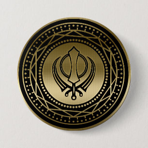 Dekoratives Khanda Symbolgold auf Schwarzem Button