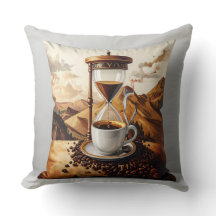 Dekoratives Kissen „Brew Time“ – Sanduhr und Tasse