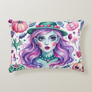 Dekoratives Kissen mit Hexe und Halloween-Druck