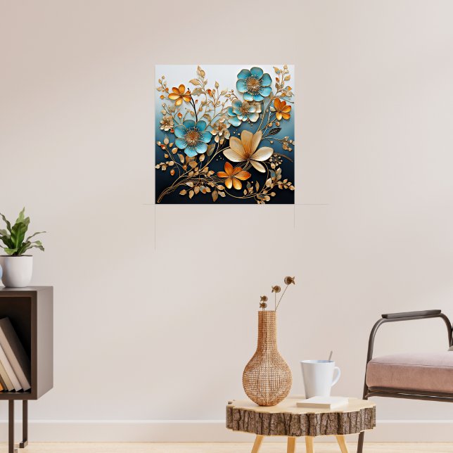 Dekoratives Muster der Porzellan-Blume Poster (Wohnzimmer 3)