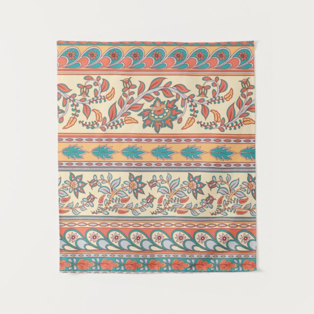 Dekoratives, nahtloses Grenzmuster mit Blume Wandteppich (Vorderseite)