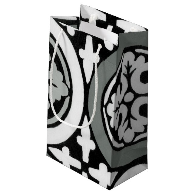 Dekoratives Renaissance Rosette Tile Design Kleine Geschenktüte (Rückseite Schrägansicht)