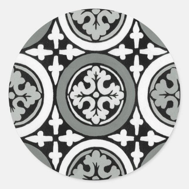 Dekoratives Renaissance Rosette Tile Design Runder Aufkleber (Vorderseite)