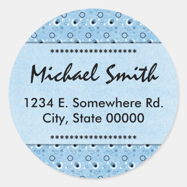 Dekoratives Retro Blue Dots Name Address Buchzeich Runder Aufkleber (Vorderseite)
