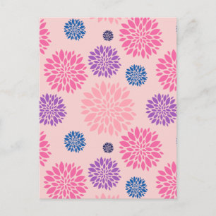 Dekoratives rosa lila und blaues Blumenmuster Postkarte