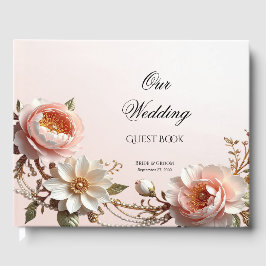 Dekoratives rosa und weißes Blumen-Gästebuch Gästebuch
