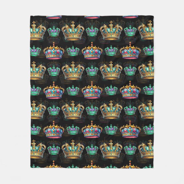 Dekoratives Royal Crown Black Pattern Fleecedecke (Vorderseite)