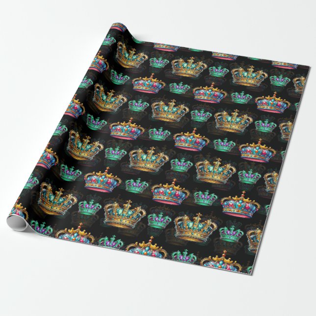 Dekoratives Royal Crown Black Pattern Geschenkpapier (Ungerollt)