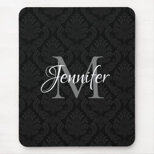Dekoratives Schwarz-Grau und Weiß-Monogramm Mousepad (Vorne)