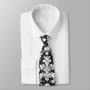 Dekoratives Schwarz-Weiß-Damast-Muster Krawatte