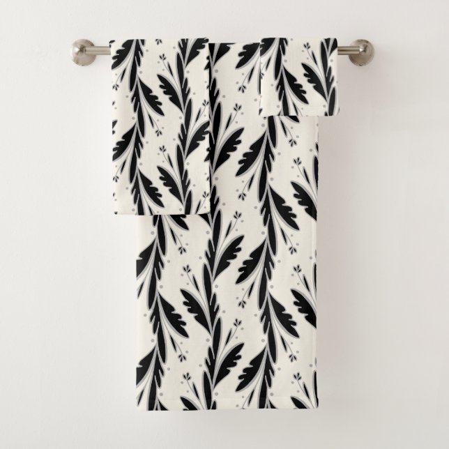 Dekoratives Schwarzes Weinmuster Badhandtuch Set (Insitu)