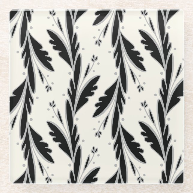 Dekoratives Schwarzes Weinmuster Glasuntersetzer (Vorderseite)