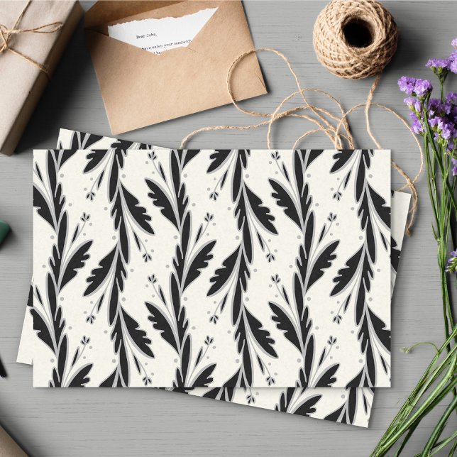 Dekoratives Schwarzes Weinmuster Seidenpapier (Black and White Leafy Vines Pattern Tissue Paper)