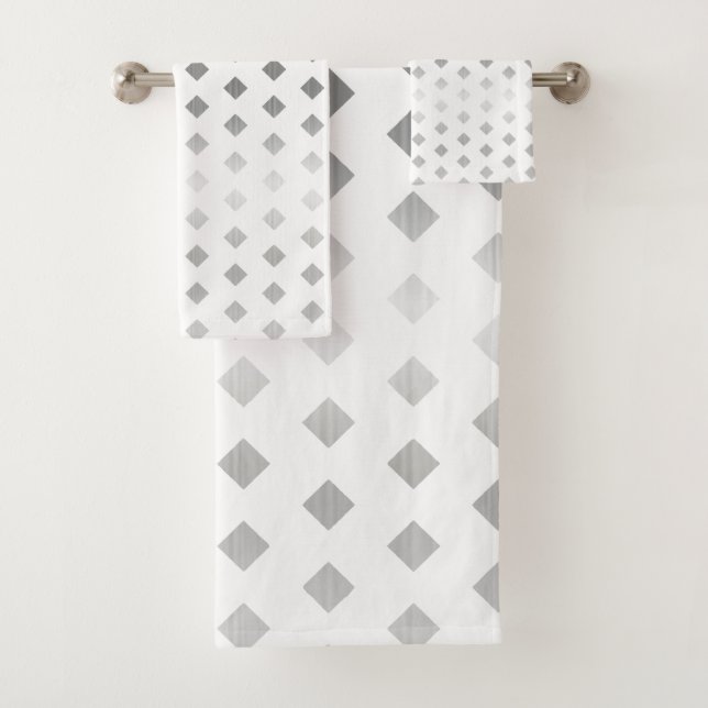 Dekoratives Silbergrau-weißes Diamantmuster Badhandtuch Set (Insitu)