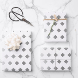 Dekoratives Silbergrau-weißes Diamantmuster Geschenkpapier Set