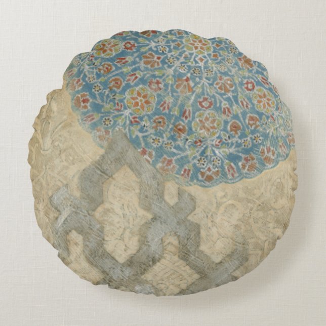 Dekoratives silbernes Tapisserie-Blumengesteck Rundes Kissen (Vorderseite)
