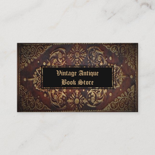Dekoratives Vintag antikes Ledergoldbuch Visitenkarte (Vorderseite)